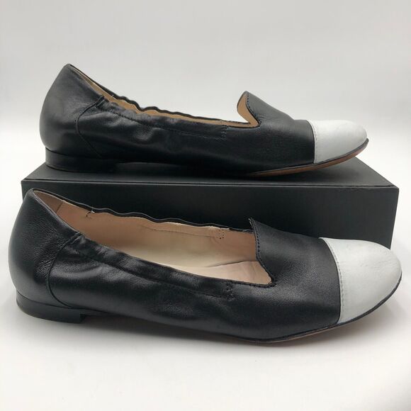AGL Vero Cuoio Ballet Flats Women's size 7.5 Black White Leather Cap Toe - Picture 2 of 16